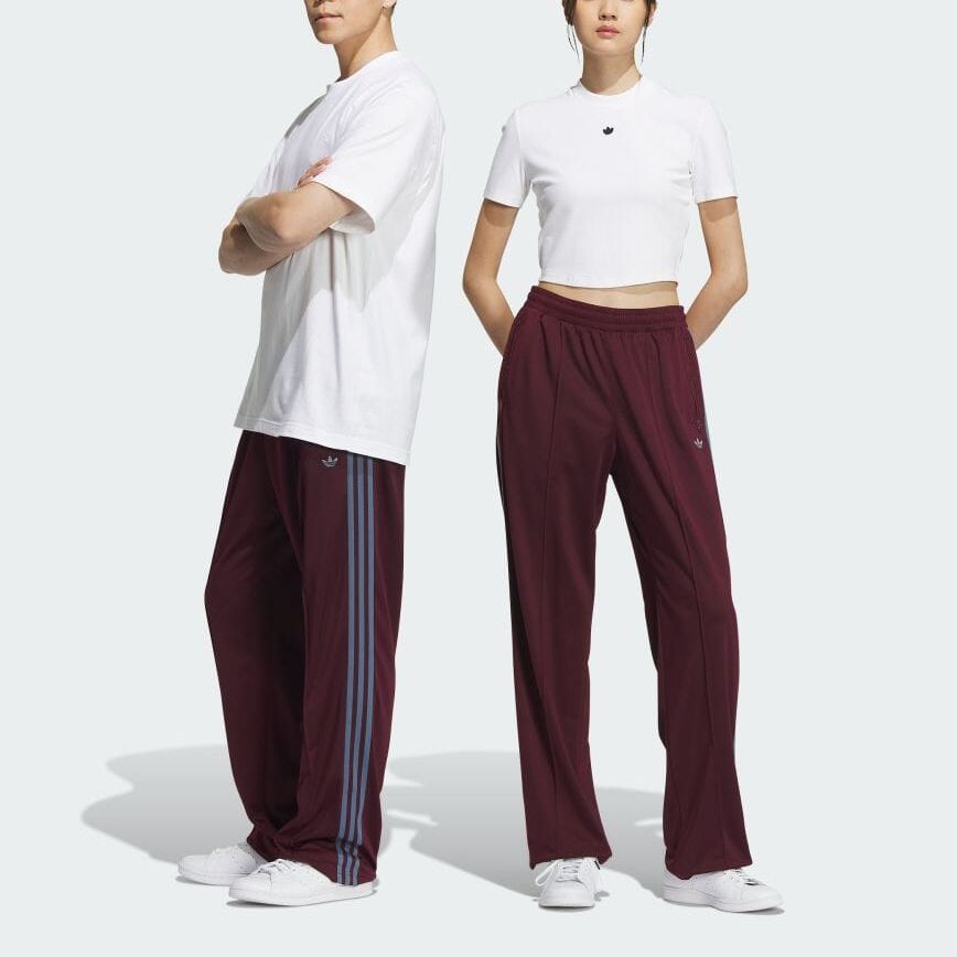 Adidas Originals Striped Print Elastic Waist Loose Casual Pants Unisex Bottoms Red IN1004
