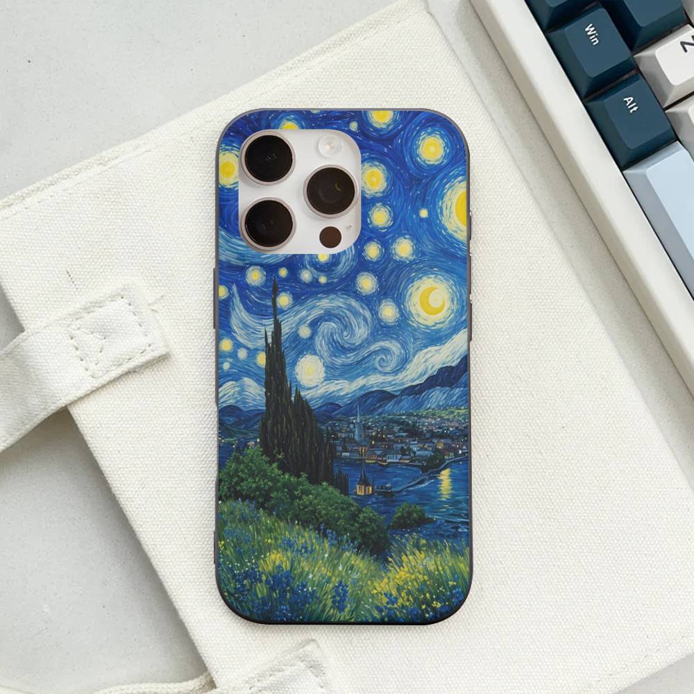 Art Vincent Van Gogh Phone Case For iPhone 16 15 17 Pro 11 12 13 14 Pro Max Plus Soft Ripple Silicone Cover Shell