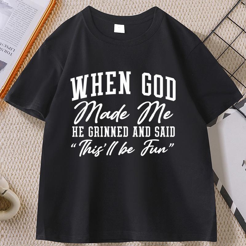 

When God Made Me He Grinned T Shirt Funny Faith Christian Tshirt Jesus Short Sleeve Round Neck Graphic T Shirts Men Women Tee... S разноцветный