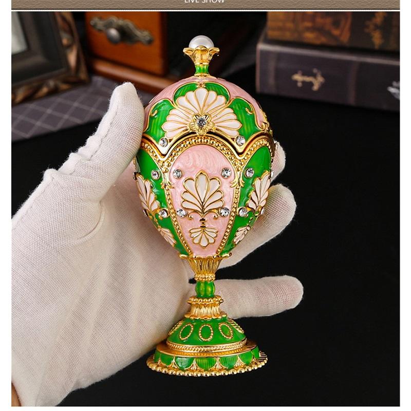 Luxus-Emaille Fabergé-Stil Eier Schmuckschatulle Legierung Schmuckaufbewahrung Dekoration