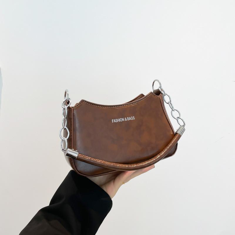 Шикарная минималистичная женская сумка-полумесяц, универсальная сумка среднего размера из ПУ для повседневного использования коричневый