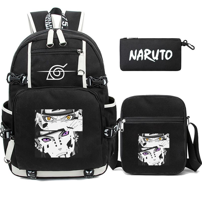 3 stk/sett Anime Naruto Uzumaki ryggsekk for tenåringsgutt jente tilbake til skolen ryggsekk Student skolesekk menn kvinner fritid reiseveske