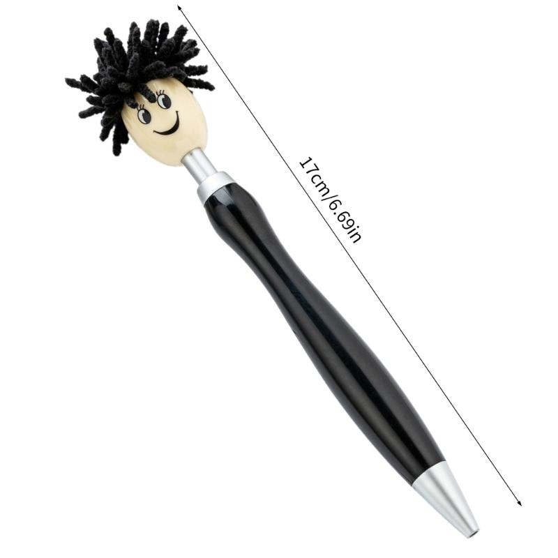 6pcs 1.0mm Mop Head Pen Retractable Ballpoint Pen with Plush Hair Smooth Writing Pen School Office Supplies for Teacher