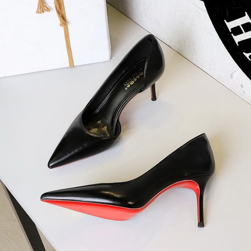 Korean Style Pointed Toe Slim Heels With Shallow Mouth Side Hollow Office High Heels For Pedicures And One Foot For High Heels