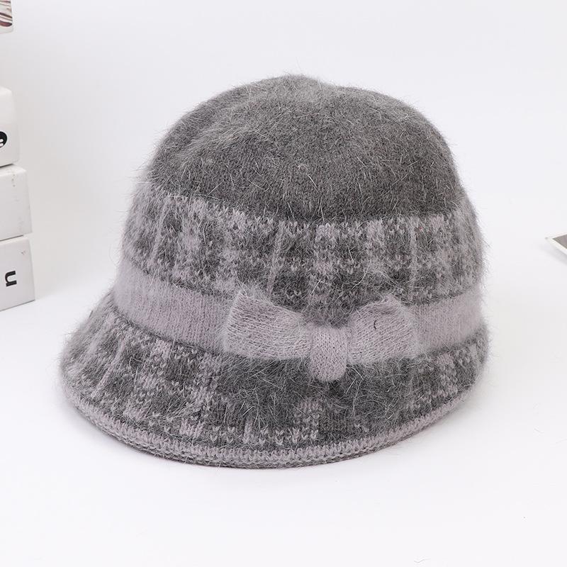 Autumn and Winter Women's Hat with Bow Middle-aged and Elderly Outdoor Warm Hat Knitted Hat