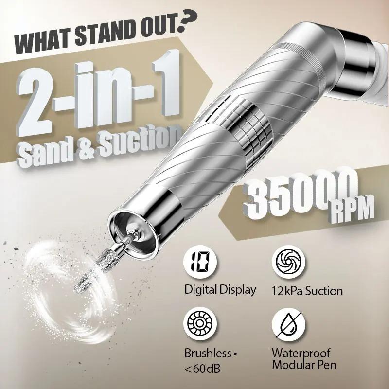 Taladro Eléctrico para Uñas 2 en 1 de 240W con Extractor de Polvo Incorporado Herramienta Profesional de Lima de Uñas para Salón de Manicura Pedicura