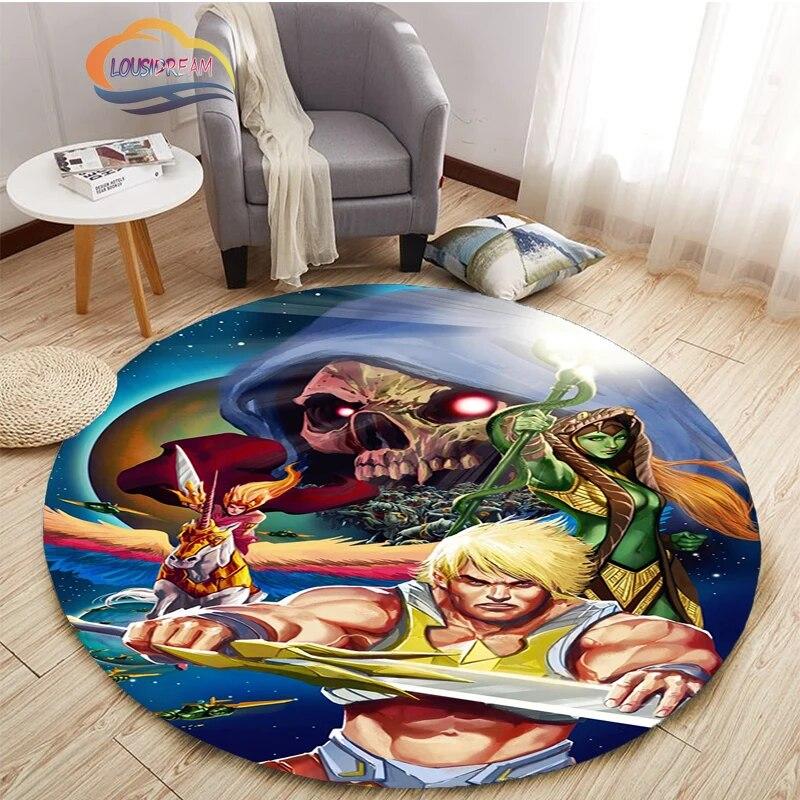 Adventure Animation Masters of the Universe Round Carpet and Rug Cartoon He-Man Pattern Home Decor Anti-slip Mat Yoga