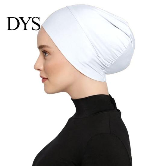 Cotton Undercap Women Solid Color Non-slip Stretch Headscarf Cap Breathable Under Head Wrap Scarf Hat Bonnet Night Sleep Headwear