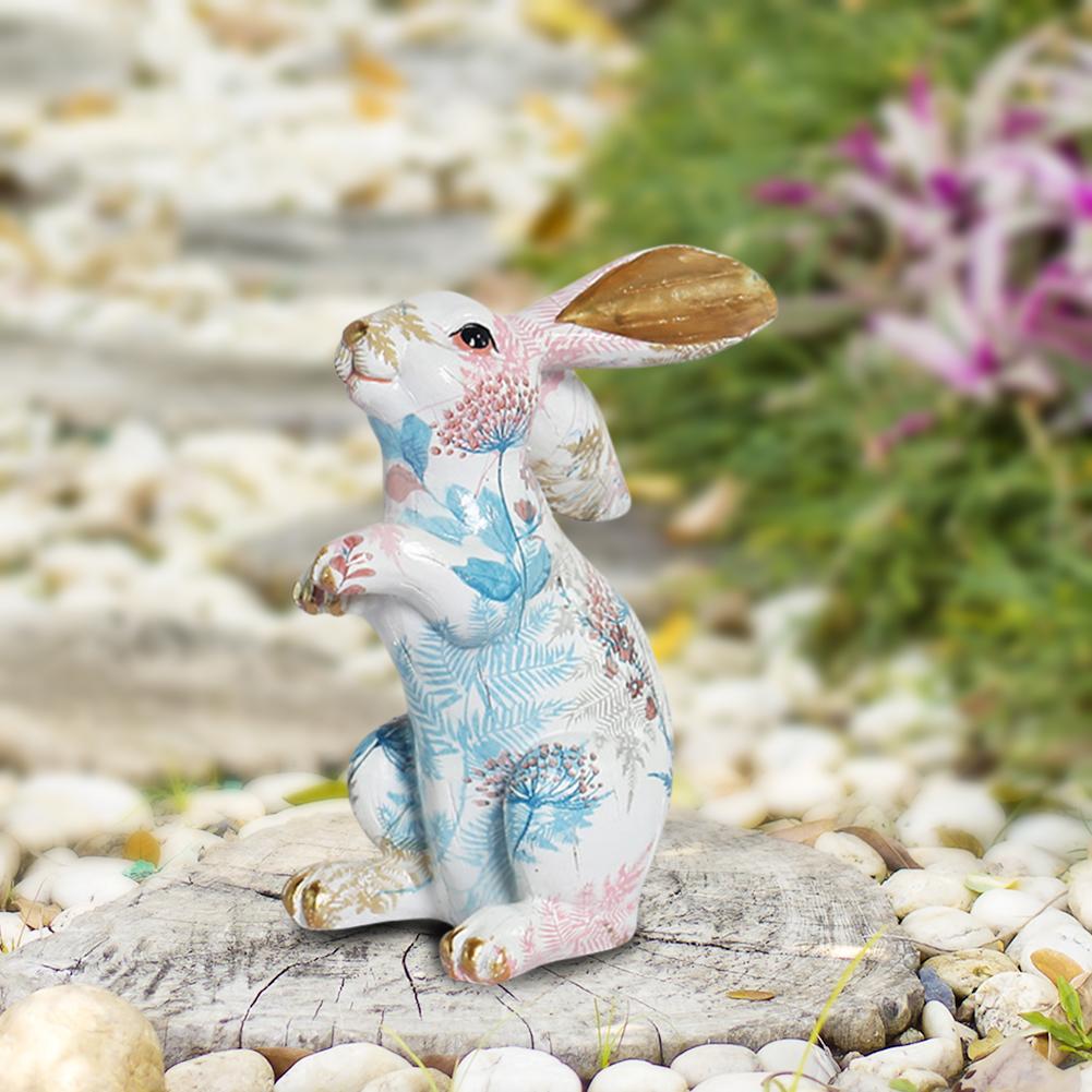 Bunny Figurines Creative Lifelike Rabbit Sculpture Resin Rabbit Decoration Easter Bunny Ornament for Home Office Desktop
