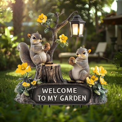 Ekorre Dekorativ Trädgårdspåle Blomkruksdekor 2D Akrylskylt Gård för Rabatt, Inomhus