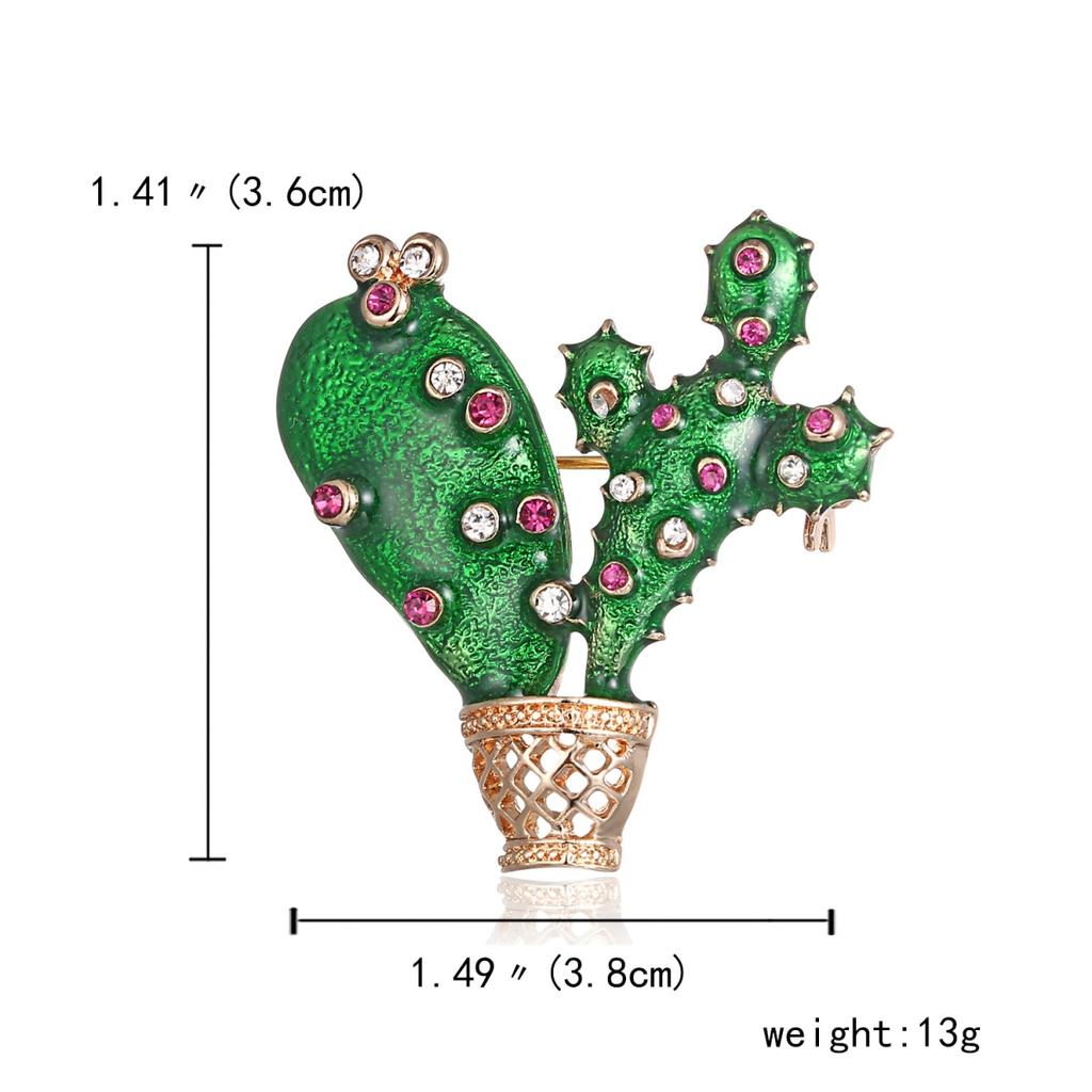 Vintage Colorful Rhinestone Green Enamel Cactus Brooches For Women Men Elegant Classic Cactus Potted Plant Buckle Pins Jewelry