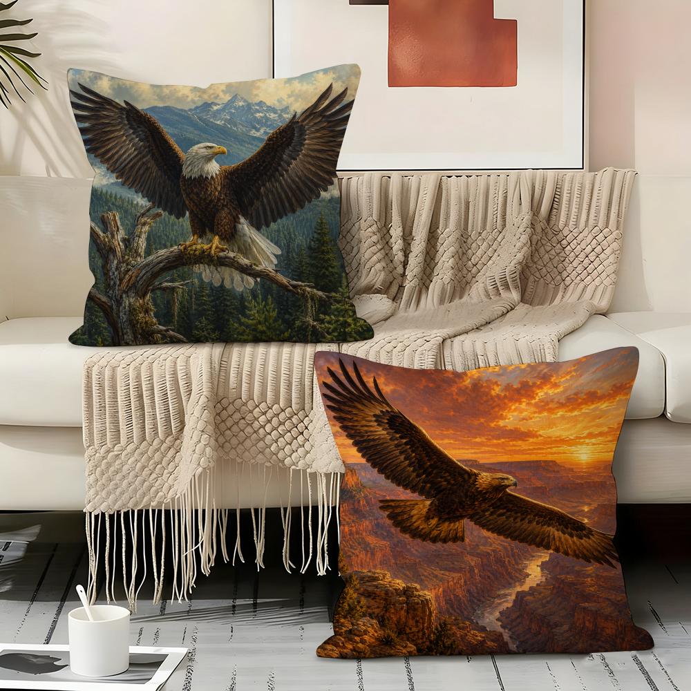AMERICAN BALD EAGLE Wildlife Cushion Cover Durable Hypoallergenic Organic Linen Pillow Cover Short Size Washable Skin-Friendly