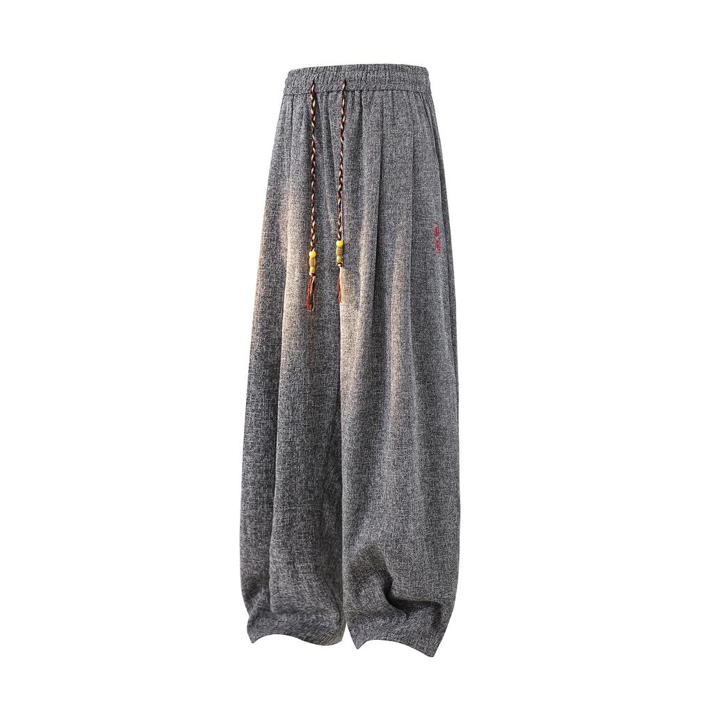 Chinese Style Beach Pants Men's Loose, Wide Leg, Leg Tied Cropped Pants