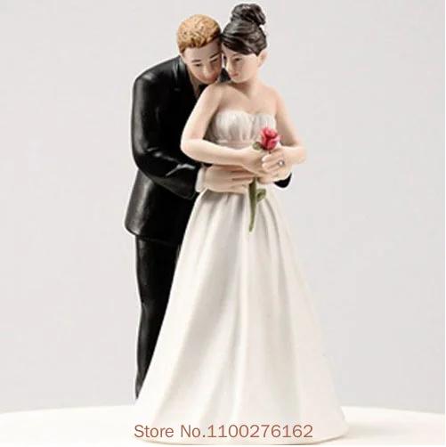 Funny Wedding Cake Toppers Dolls Romantic Bride And Groom Figurines Stand Topper Decoration Supplies Marry Resin Figurine