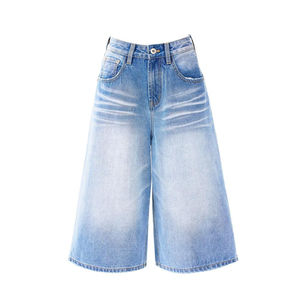 Pantaloni Capri in Denim Larghi Pieghettati Corti Estivi Vintage alla Moda per Donna Versatili Larghi Dritti Snellenti Casual Pantaloni Capri