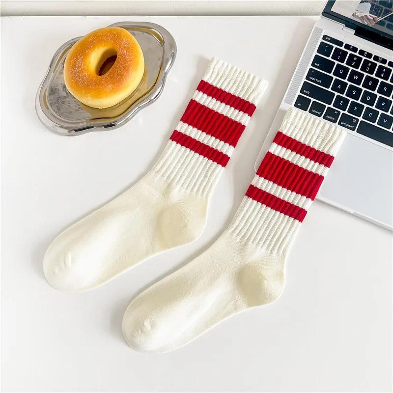 Cityboy Men's Striped Basketball Medium Tube Socks Vintage Unisex Women Couple Cottons Japanese Thick Towel Bottom Sports Socks