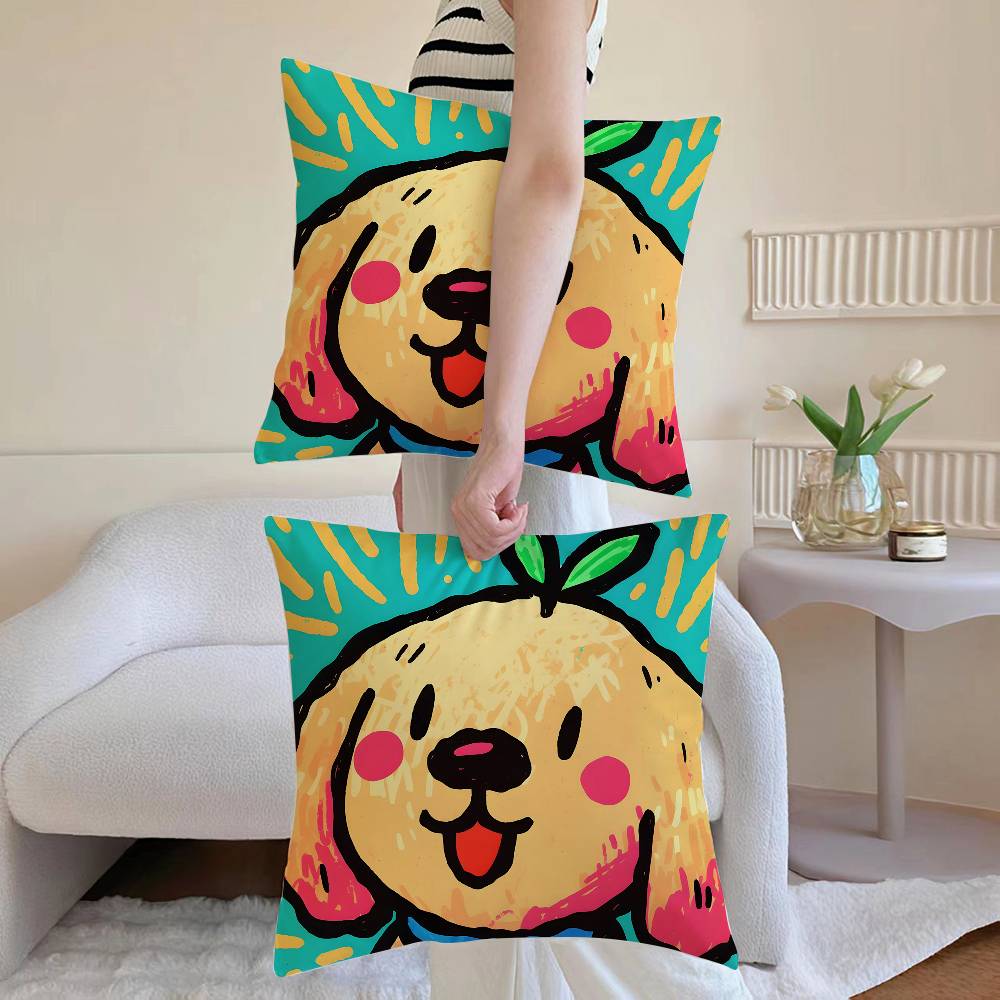 Cute Color Dogs Pillow Case Sofa and Living Room Decorative Cushion Covers Dust-proof and Mite-proof Invisible Zipper