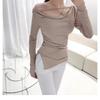 Korean Dongdaemun 2024 Women's Sexy One-Shoulder Slit Slim T-Shirt, Long-Sleeved & Feminine