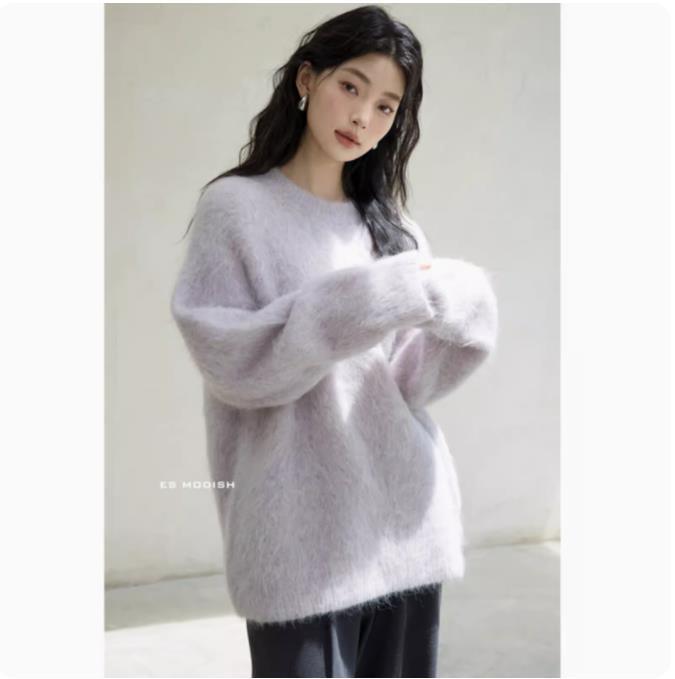 Soft Mink Cashmere Pullover Sweater - Women's Autumn/Winter Cozy Style Milk Knitted Cardigan Thickened Top