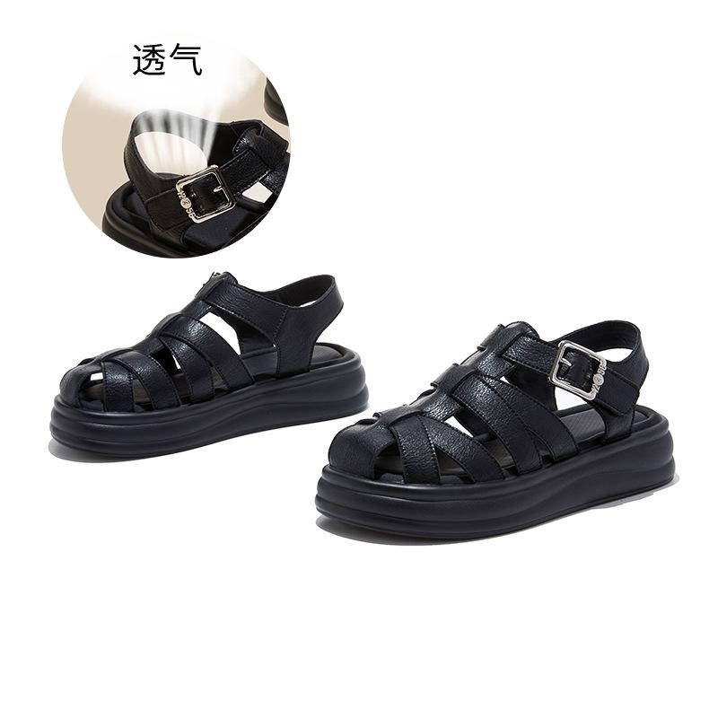 

Roman sandals summer new wear fashion versatile pig cage shoes not tired feet woven hollow flat women s shoes 35 чёрный