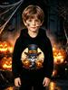 Halloween Hooded Sweatshirt for Kids – Soft, Loose-Fit Pullover with Skull and Pumpkin Print – Casual Holiday Party Top for Boys and Girls