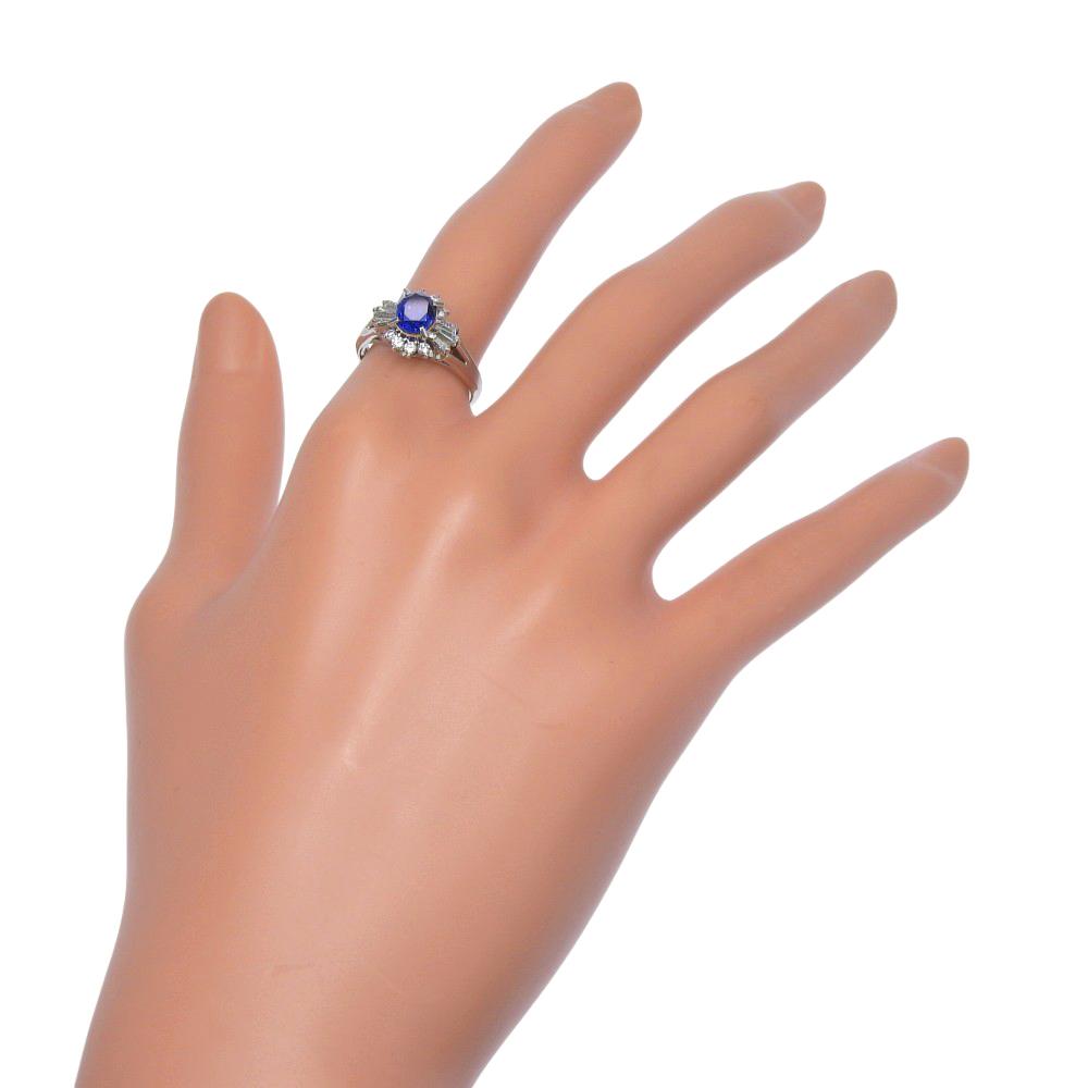 Ring Pt900Platinum/sapphire/diamond #6.6(US Size) 6.5g Women Used