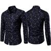 Camisa Casual para Mujer con Cuello Vuelto, Manga Larga, Estampado de Hojas, Botones, Corte Slim, Talla Grande