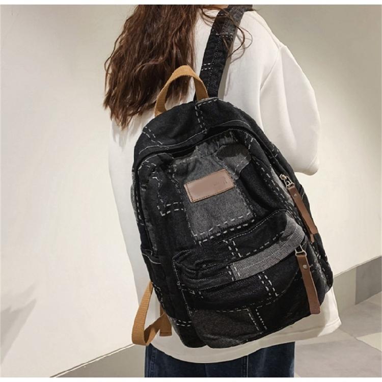 Student School Bag Denims Patched Backpack Girls Aesthetic Backpack Travel Bag Large Capacity Casual Daypacks