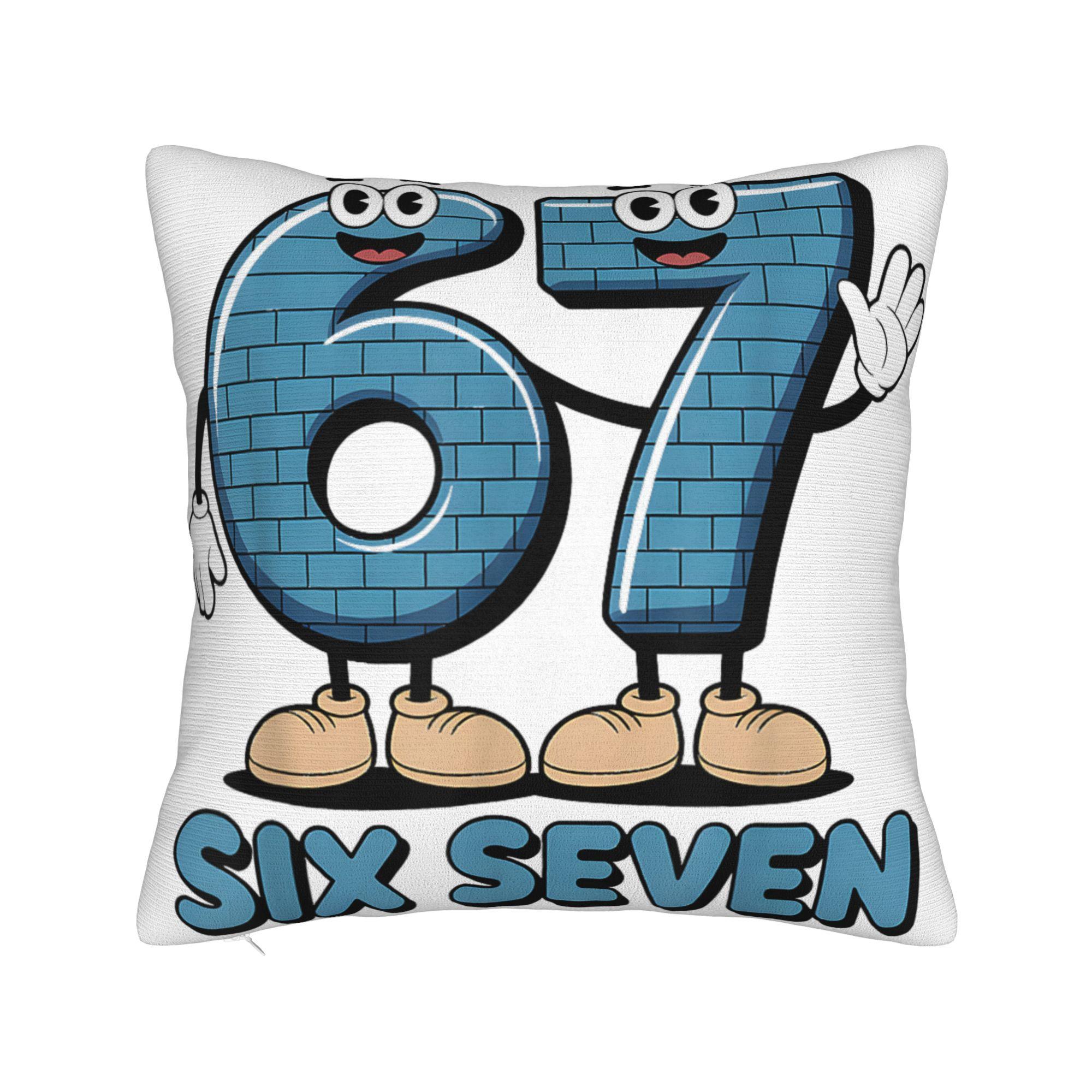 67 Six Seven 6-7 Funny Italian Brainrot Funny Gaming Meme Pillow Case Comfy Pillow Cover For Couch Bed Living Room Pillowcases 12x12Inch