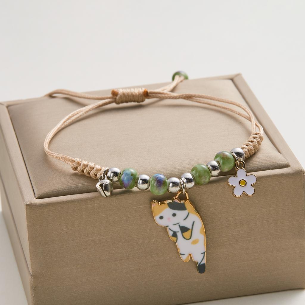 Cartoon Enamel Animal Cat Flower Bracelet for Girl Kids Women Charm Pet Pendant Strap Rope Bracelets Handmade Friendship Jewelry