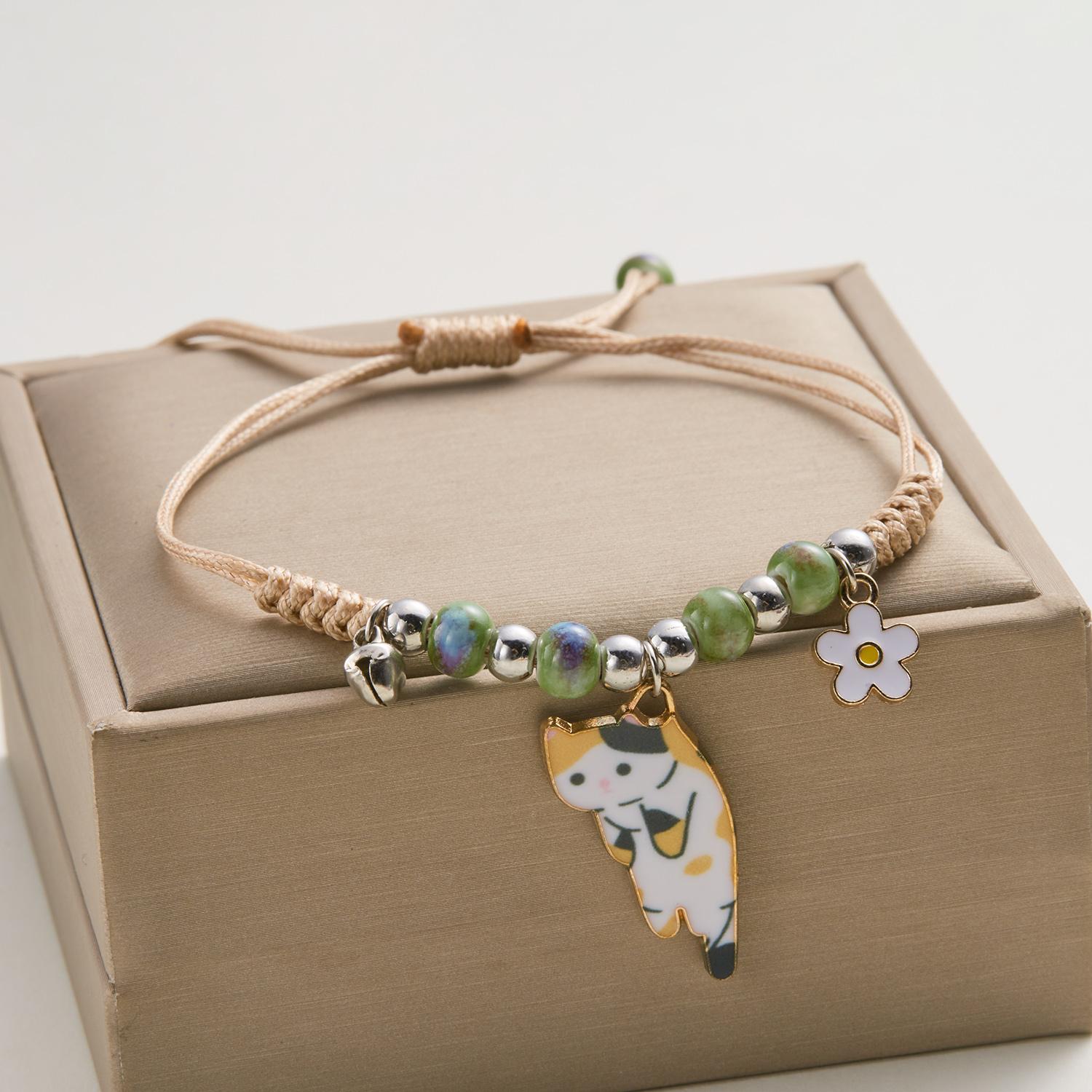 

Cartoon Enamel Animal Cat Flower Bracelet for Girl Kids Women Charm Pet Pendant Strap Rope Bracelets Handmade Friendship Jewelry