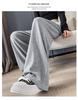Petite Grey Glutinous Rice Style Straight Leg High Waist Pants (XS) - Women's Slim Fit, Wide Leg for Autumn/Spring