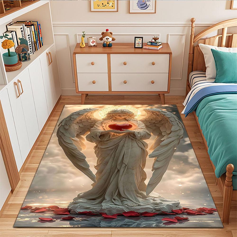 Angel Holding Heart with Radiant Halo Patterned carpet, suitable as a non slip play mat for the living room and bedroom sofa