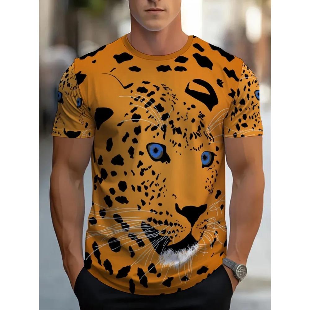 Summer Fashion Comfortable Loose Large T-shirt Animal 3D Printed Casual Breathable Sports Versatile Round Neck Short Sleeved Men's T-shirt