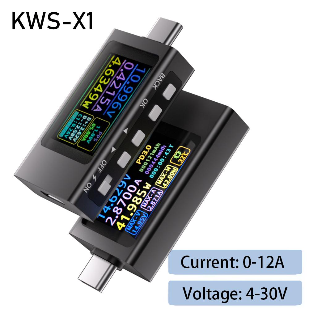 KWS Type-C Tester Digital Voltmeter Ammeter Power Meter Voltage Current Meter Phone Charging Tester DC 4-30V 8/12A PD2.0 3.0