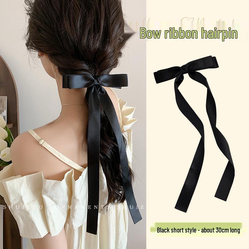 Korean Ballet Style Ribbon Bow Hair Clip with Tassels - Large Double Layer Duckbill Clip Headwear for Girls.
