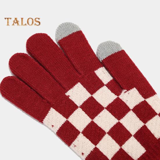 3 st/set Unisex Vintermössa Halsduk Handskar Set Förtjockad Varm Mössa Rutigt Tryck Elastiska Pekskärmshandskar Vindtät Vinter Utomhus Cykling Kupolhatt