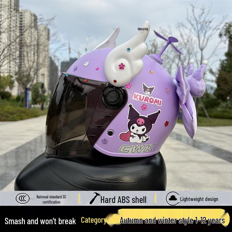 Kuromi Kids' Helmet: 1-12 Years, Fall-Resistant, Warm for Autumn/Winter, Electric Vehicle Safety.