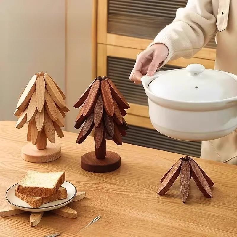 Wooden Tree Heat Insulation Coaster With Cartoon Design For Dining Table Decor