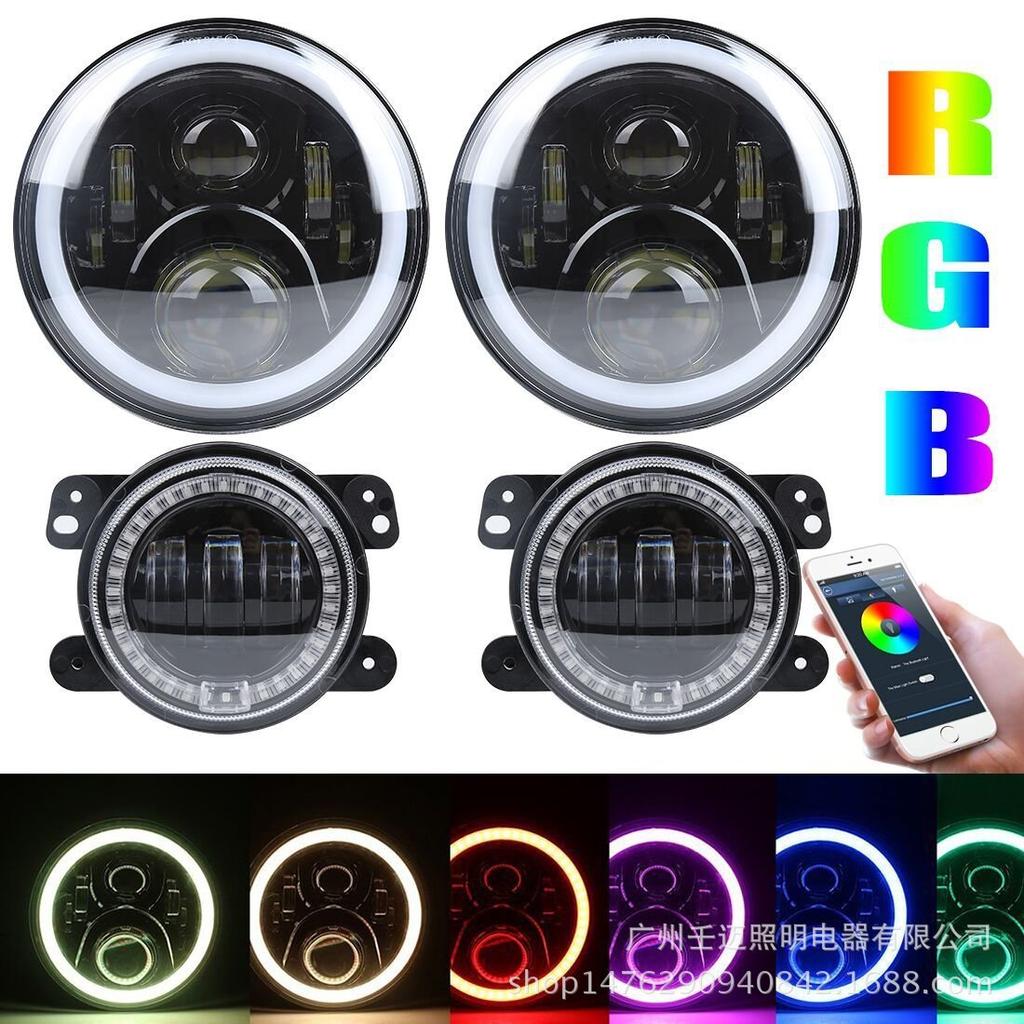 7-inch JEEP Wrangler RGB LED Headlights & Fog Lights Set, 60W