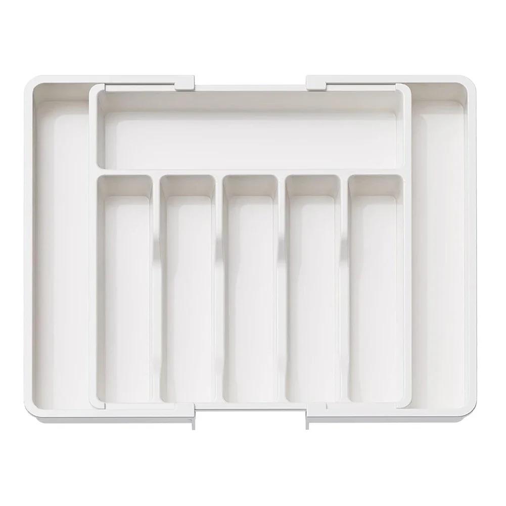 Adjustable Flatware Tableware Organizer with Dividers Utensil Holder Plastic Storage Tray for Spoons Forks Knives