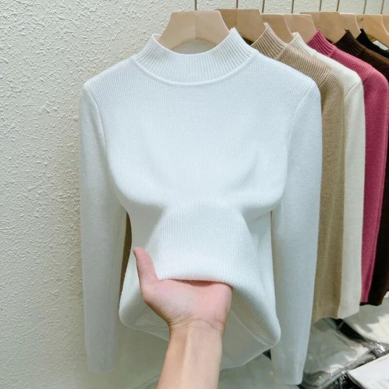 Autunno Inverno Moda Caldo Pile Donna Maglione Casual Slim Fit Solido Addensato Pullover da Donna Ufficio Velluto Top 29777