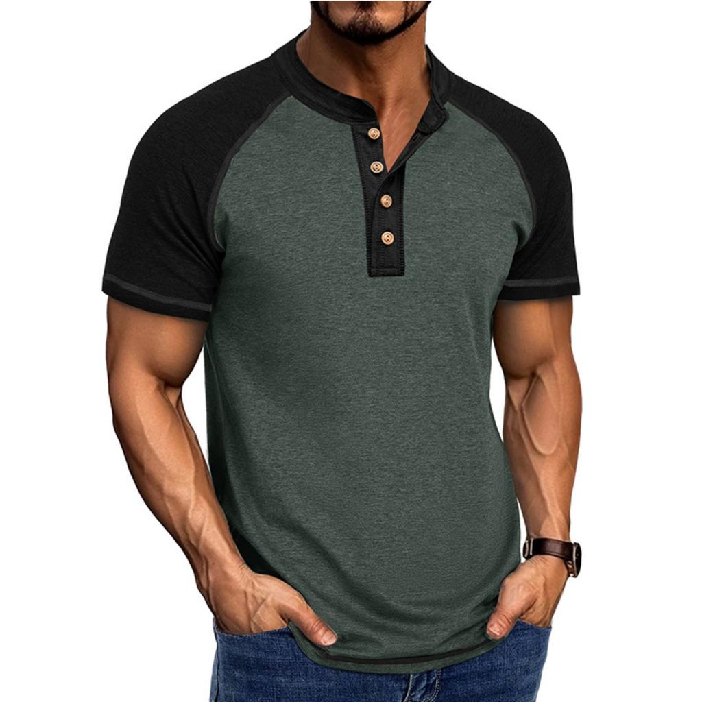 Men's Casual Base Layer Sportswear, Men's Color-blocked Round-neck Short-sleeved T-shirt Top