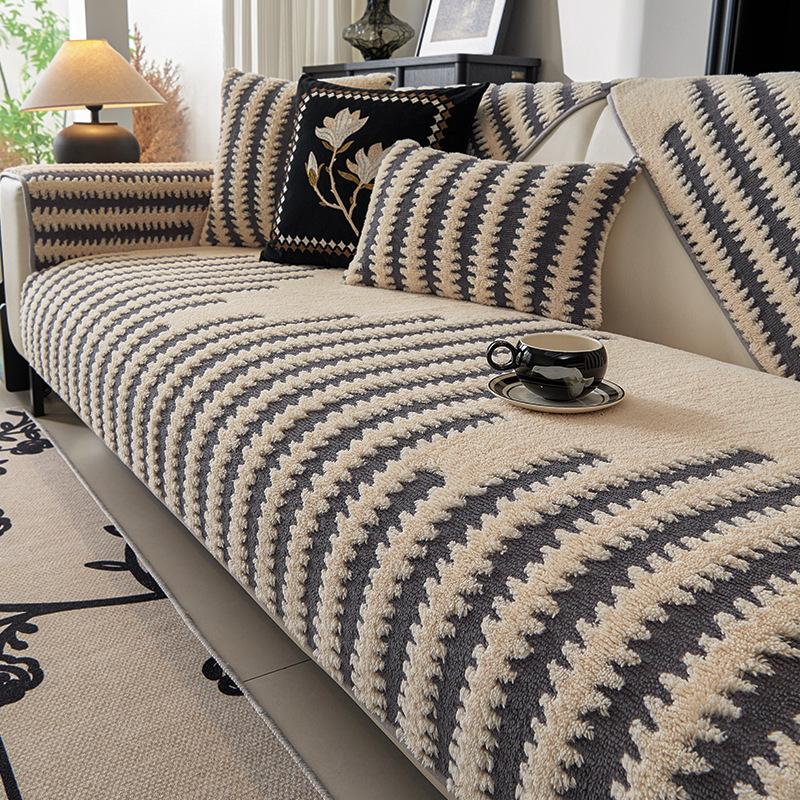 Light Luxury High-Grade Leather Sofa Cushion Autumn and Winter Plush Straight Row Seat Cushion All-Inclusive Universal Sofa Cover Winter Cover Towel