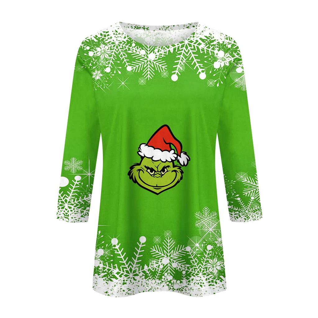 Women's Round Neck Three-Quarter Sleeve  Print Casual Top