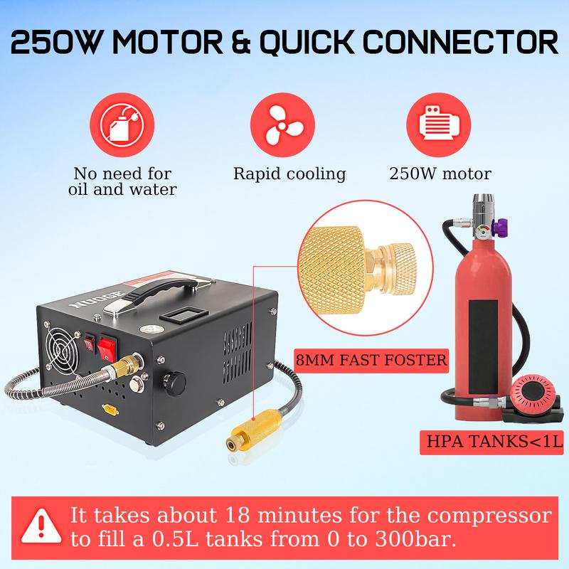 NUOGE 4500Psi 30Mbar Air Compressor Air Pump 12V/110V/220V Power Oil/Water-Free High Pressure Apply To Diving Bottle