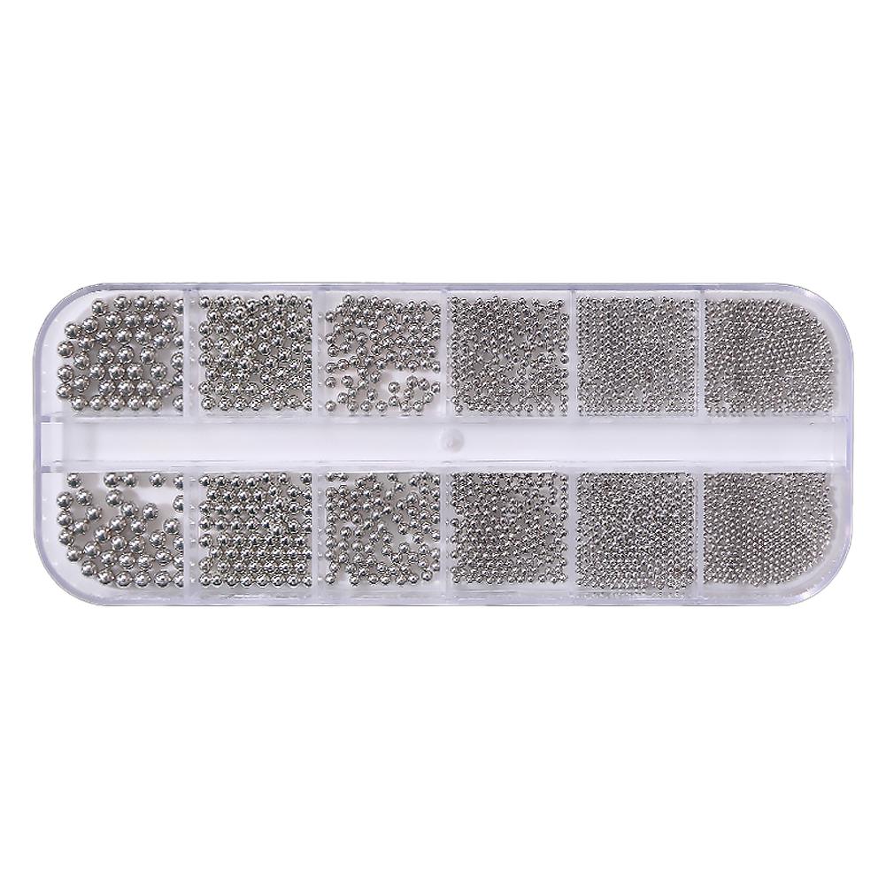 12Grids Mixed Mini Round Beads Nail Art Decor DIY 3D Nail Charms Micro Metal Ball Gold Silver Black Metal Beads for UV Gel Nail