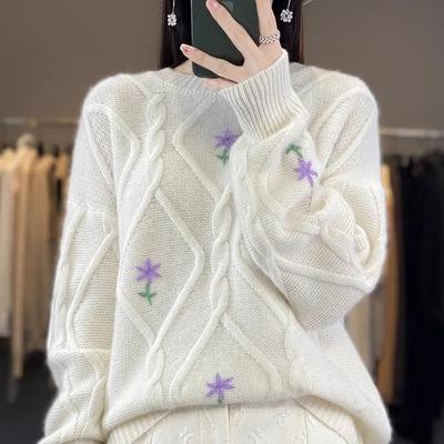 Sweater for Women Autumn Winter Thickened Pullover Warm Knitted Striped Crew Neck Stretchy Long Sleeve Oversize Jumper Tops