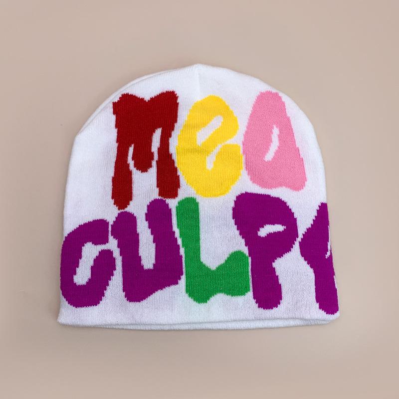 Hip Hop Color Letter Jacquard Knitted Hat Men'S And Women'S Warm Retro American Contrast Colour Pullover Hat