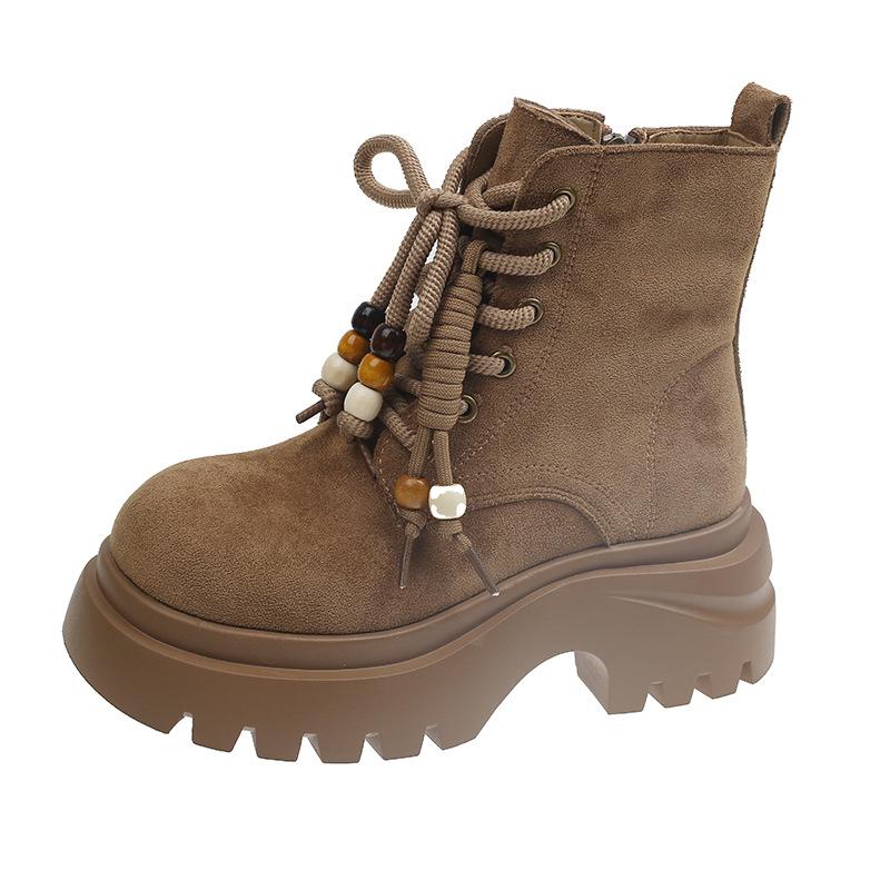 Short Boots Children's 2025 Autumn New Retro Thick-soled Beaded Straps Short Boots Soft-soled Fashion Matte Martin Boots